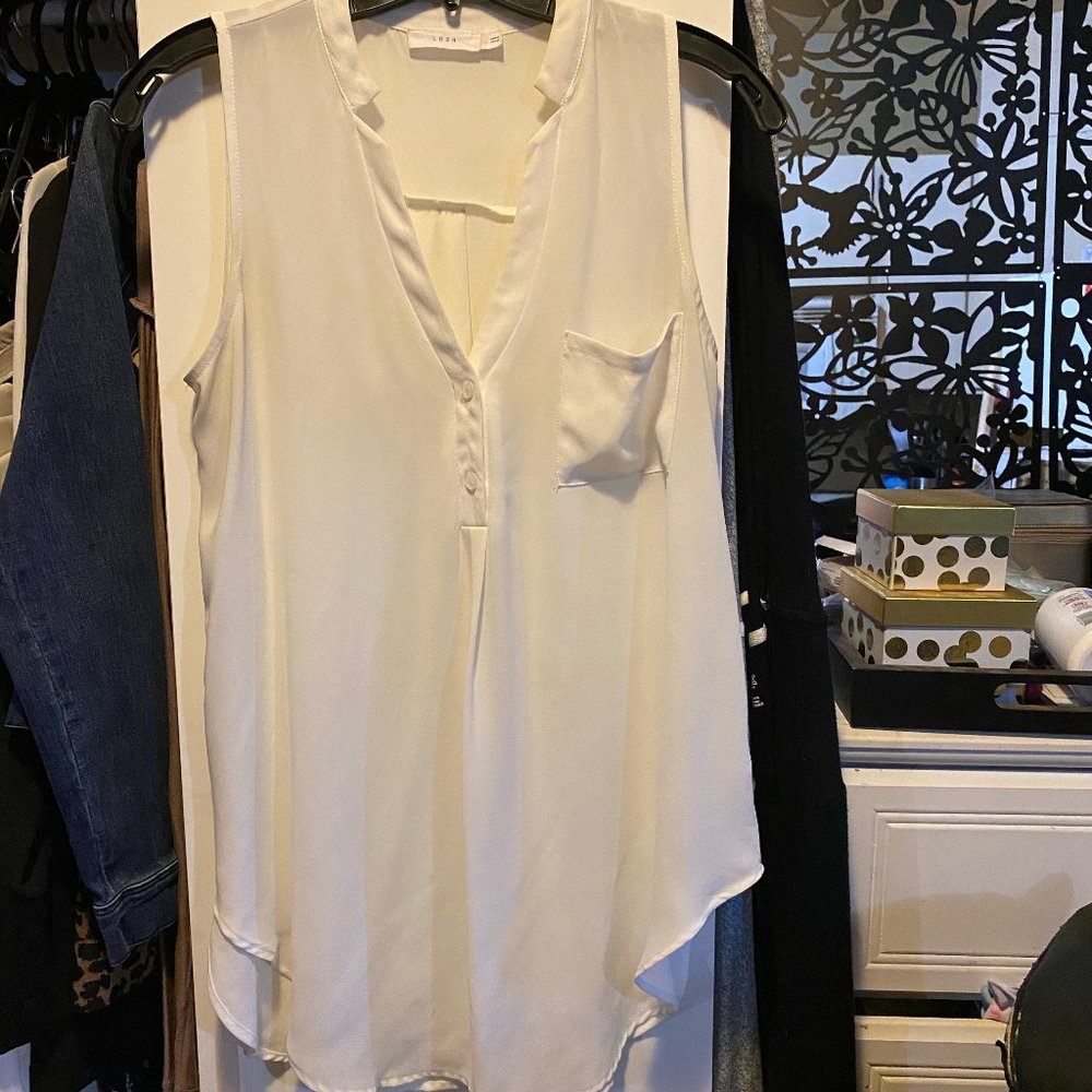 Lush White Tank Top with buttons/pocket - (XS)